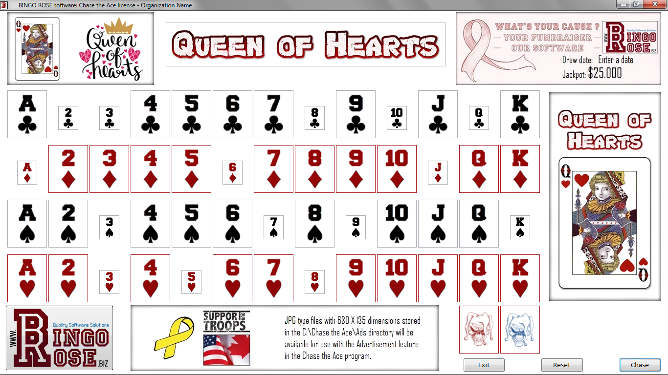 The Chase the Ace software screens are customizable.